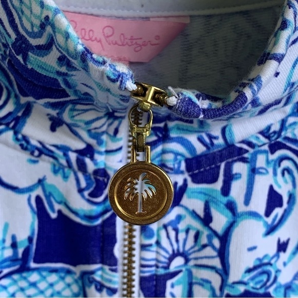 Lilly Pulitzer Blue Elephant Print Half Zip Pullover Get Trunky Women’s Size M - Picture 4 of 9